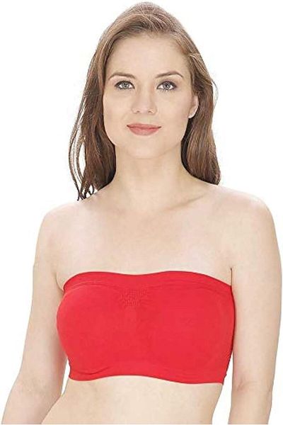 Glamroot Women's Non Padded Seamless Strapless Tube Bra, Free Size, Red