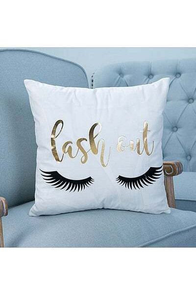 HALAMODO Lash Out Skin Friendly Decorative Throw Pillow Case Cushion Cover White/Gold 45 x 45cm