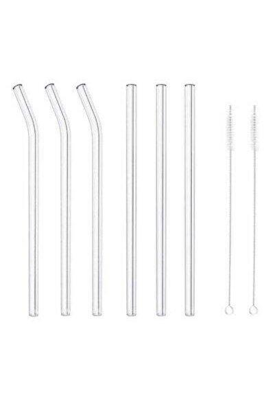 HALAMODO 6 قطع من ماصات الشرب القابلة لإعادة الاستخدام مع فرشاتين باللون الفضي