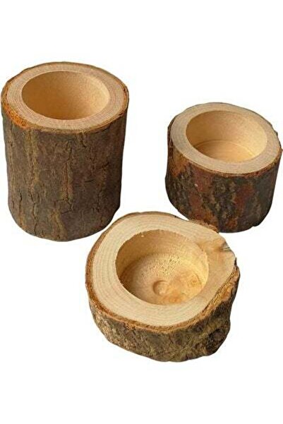 HALAMODO مجموعة حامل شموع خشبي مكونة من 3 قطع، لون بني، 7×6 سم
