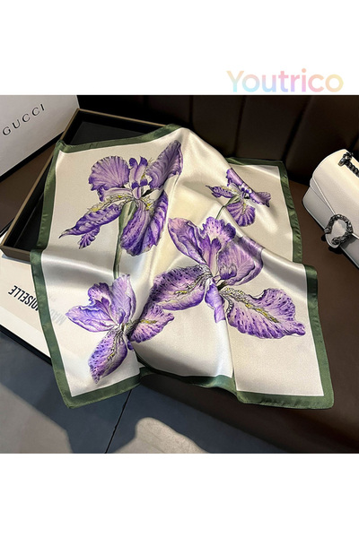 Youtrico 100% حرير التوت، وشاح منقوش، مزين بنقشة زهور جميلة، متناسق بشكل أنيق، 53*53 سم