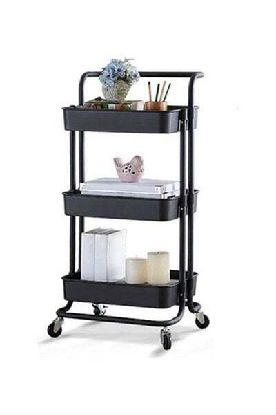 HALAMODO 3 Tier Metal Rolling Utility Cart with Wheel Black 42 x 35 x 87cm