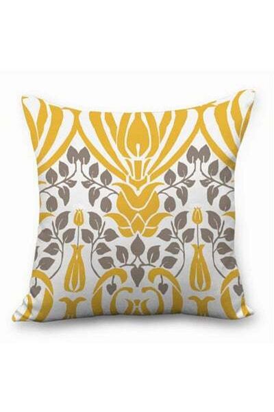 HALAMODO Leaves Printed Soft Decorative Cushion Cover White/Yellow/Grey 45x45cm
