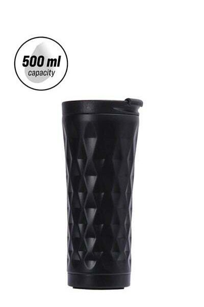 HALAMODO Portable Double-Layer Insulated Thermos Outdoor Flask Bottle Black 20.5x8.8x8.8cm