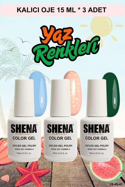 Shena Kalıcı Oje Yaz Renkleri 3 Adet * 15 Ml (Bebek Mavisi, Pullu Nude, Yeşil...
