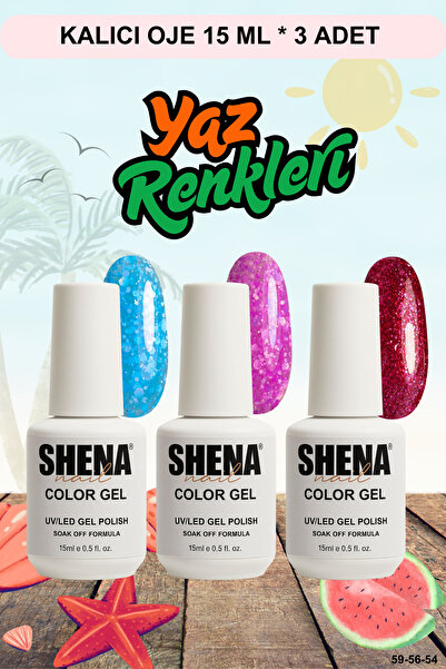 Shena Kalıcı Oje Yaz Renkleri 3 Adet * 15 Ml (Pullu Mavi, Pullu Pembe, Simli Kırmızı) ❤ From Dubai