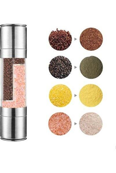 HALAMODO مطحنة ملح وفلفل يدوية 2 في 1، مطحنة أعشاب وتوابل فضية/شفافة