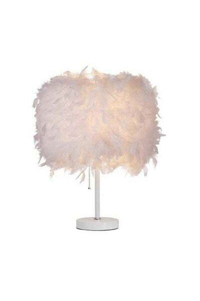 HALAMODO Modern Handmade Feather Lampshade Bedside Table Lamp White 20x30cm