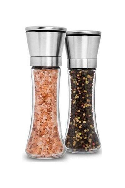 HALAMODO Pack Of 2 Salt And Pepper Grinder Set Clear/Silver