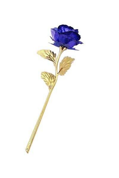 HALAMODO Artificial Decorative Gold Plated Rose Flower Blue/Gold 25x8x5centimeter