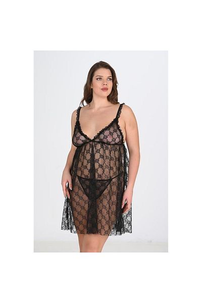 Narnuga Plus Size Black Nightgown 3041