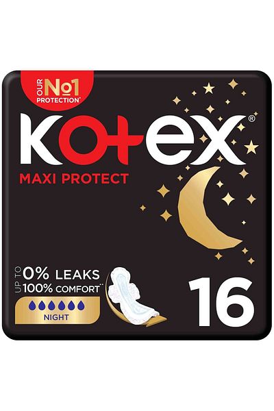 Kotex Maxi Protect Thick Overnight Pads With Wings – 16 Pcs (28CM LENGTH)