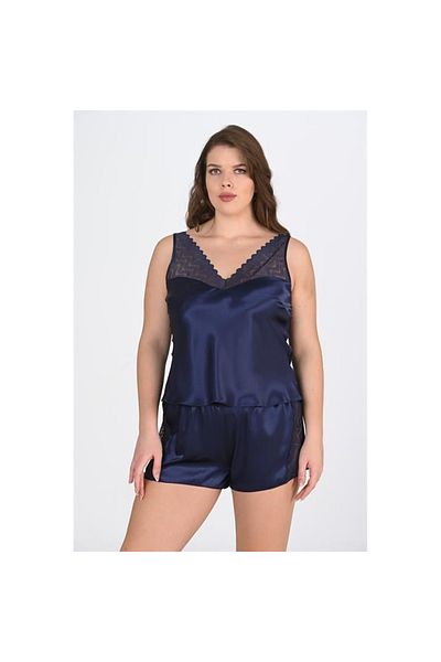 Narnuga Plus Size Navy Blue Shorts Set
