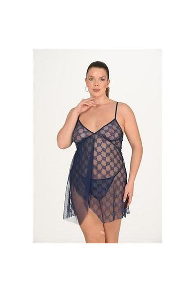 Narnuga Large Size Navy Blue Nightgown 3046