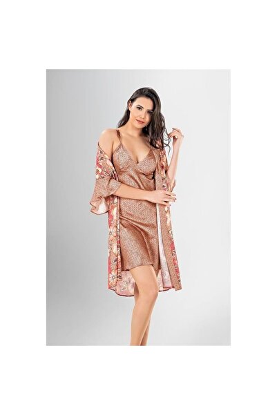 Narnuga طقم روب حمام قصير مكون من قطعتين منقوش