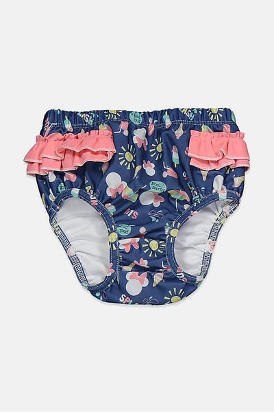 Coega Sunwear Toddler Girls Ruffle Side Allover Print Panty, Navy Combo
