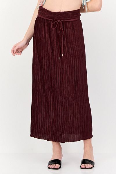 Reserved Women Textured Midi Skirt, Burgundy