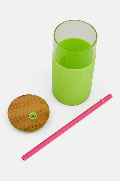 Vessel Glass Tumbler With Bamboo Lid 591 ml, Lime Green
