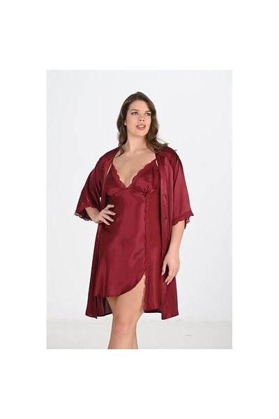 Narnuga Plus Size 2-Piece Burgundy Dressing Gown Set Bigsize