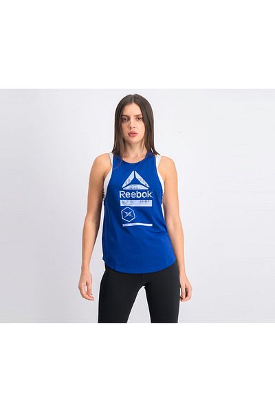 Reebok تيشيرت نسائي بدون أكمام برسومات Active Chill، لون كوبالت غامق
