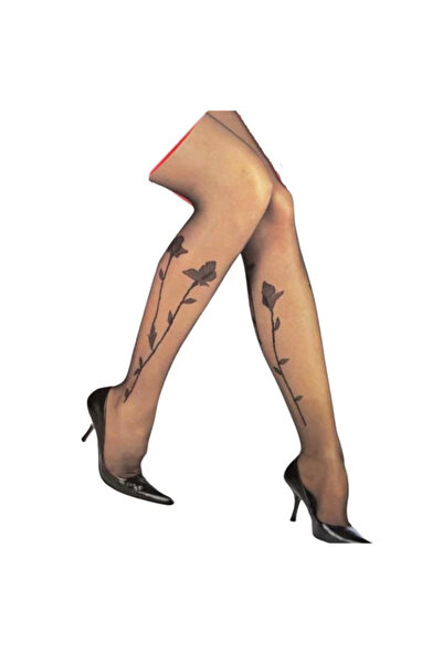 Narnuga MIRAXX جوارب طويلة سوداء منقوشة بزهرة شقائق النعمان