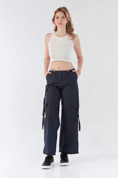 Fulla Moda Parachü Fabric Trousers with Elastic Waist
