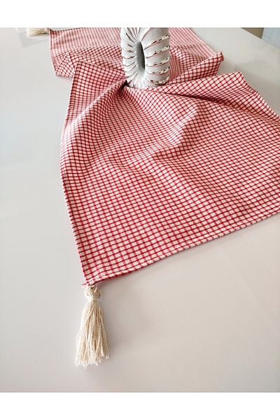 denizli hatırası Red Potikare Tasseled Soft Linen 47X115 cm Runner