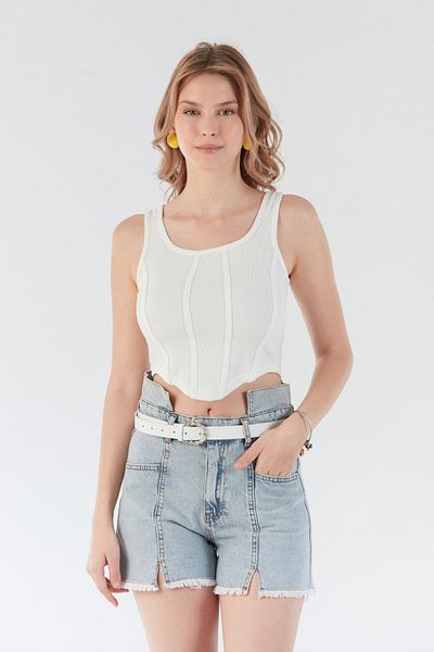 Fulla Moda Ribbed Stitched Crop Body