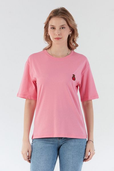 Fulla Moda Teddy Bear Embroidered Crew Neck T-Shirt