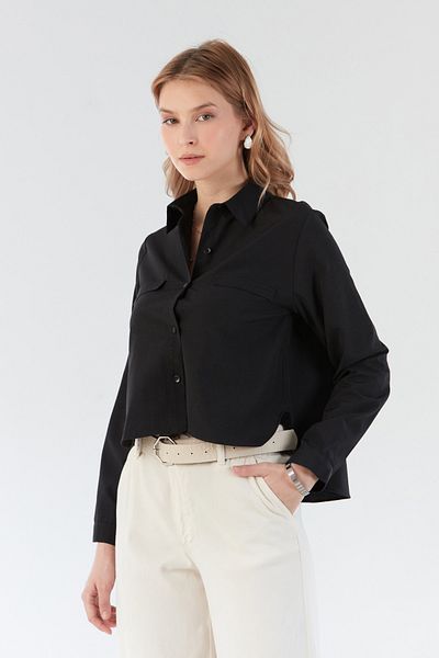 Fulla Moda Βασικό πουκάμισο με λεπτομέρεια τσέπης με μακριά πλάτη