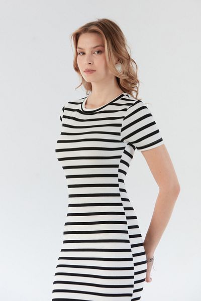 Fulla Moda Rochie de bază cu dungi cu nervuri