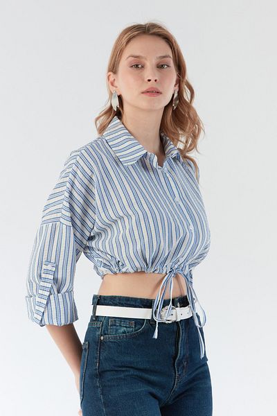 Fulla Moda Cămașă crop cu dungi în față