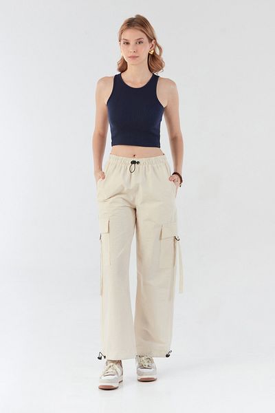 Fulla Moda Elastic Waist Parachute Fabric Jogger Pants with Stopper