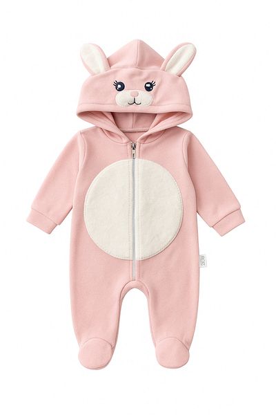 mia mia Zippered Rabbit Ears Hooded Velvet Jumpsuit