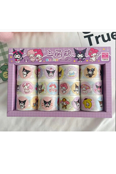 facnspt Sanrio Karakterli Yuvarlak Sticker Rulo –1 rulo-100’lü (Kuromi / My M...
