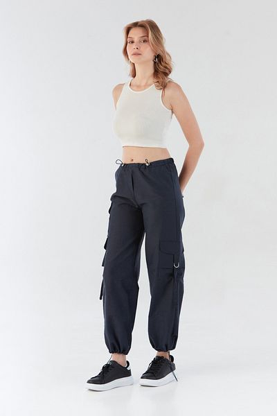 Fulla Moda Parachü Fabric Trousers with Elastic Waist