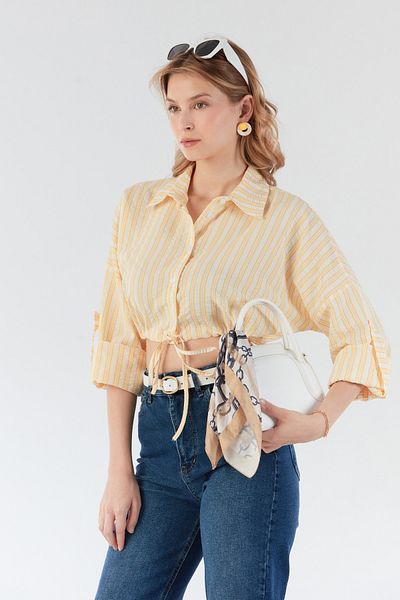 Fulla Moda Striped Tie Front Crop Shirt