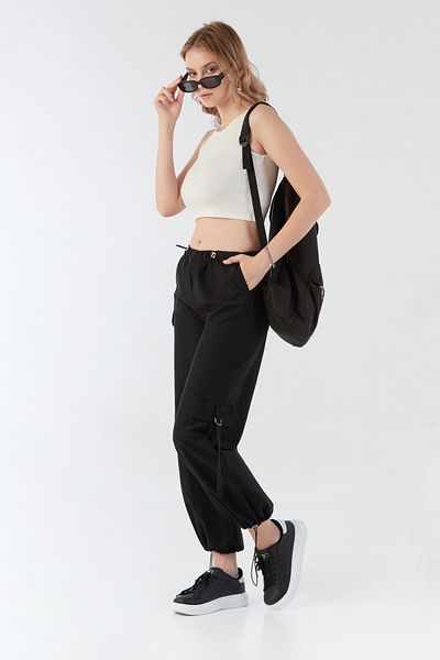 Fulla Moda Parachü Fabric Trousers with Elastic Waist