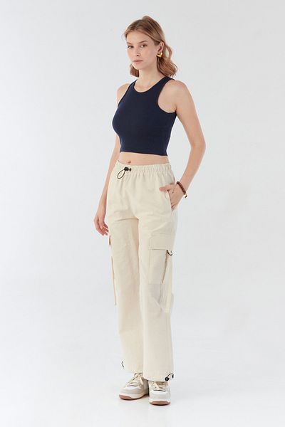 Fulla Moda Elastic Waist Parachute Fabric Jogger Pants with Stopper