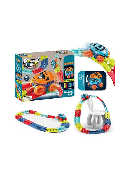 rexa Toy Car Changeable Track with LED Light-UP Race Car Flexible Rail & Electric Car Set