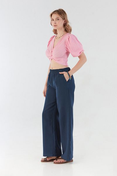 Fulla Moda Elastic Waist Pocket Linen Trousers