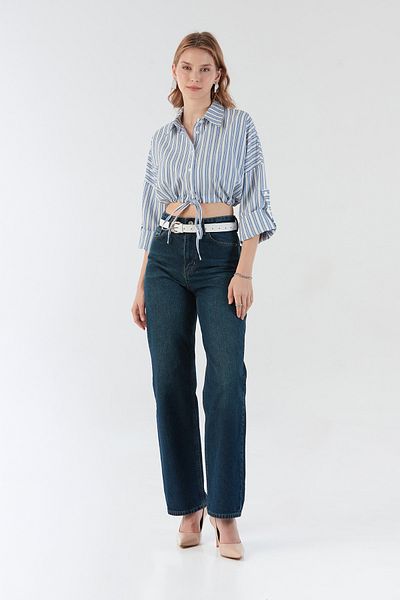 Fulla Moda Cămașă crop cu dungi în față