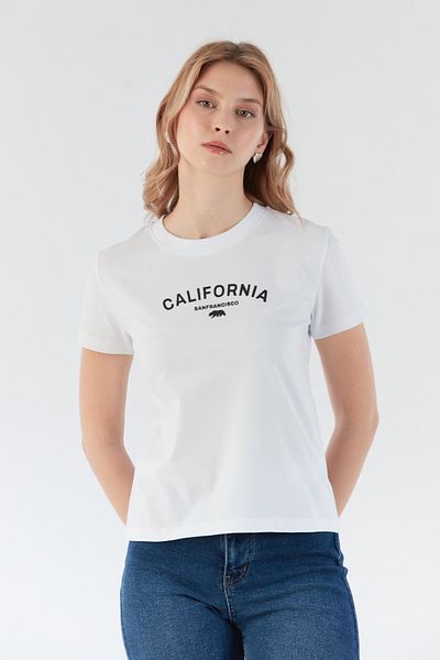 Fulla Moda Tricou cu decolteu cu imprimeu în relief California