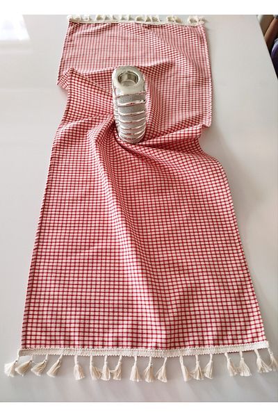 denizli hatırası Red Potikare Fringed Soft Linen 47X115 cm Runner
