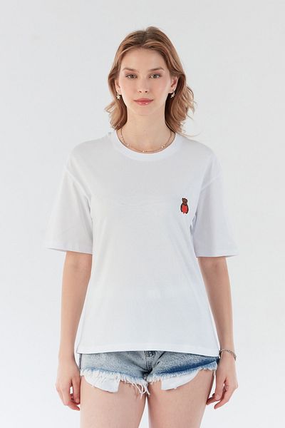 Fulla Moda Tricou cu decolteu brodat cu ursuleț