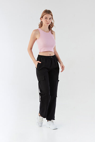 Fulla Moda Elastic Waist Parachute Fabric Jogger Pants with Stopper