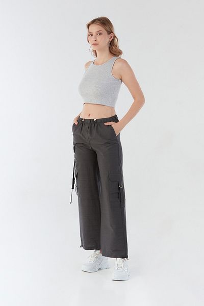 Fulla Moda Parachü Fabric Trousers with Elastic Waist