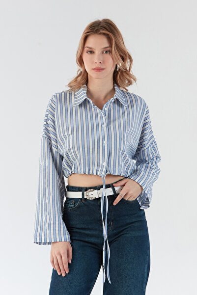 Fulla Moda Cămașă crop cu dungi în față