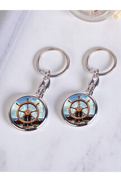 lili hediyelik Ship Rudder Printed 2-Piece Keychain