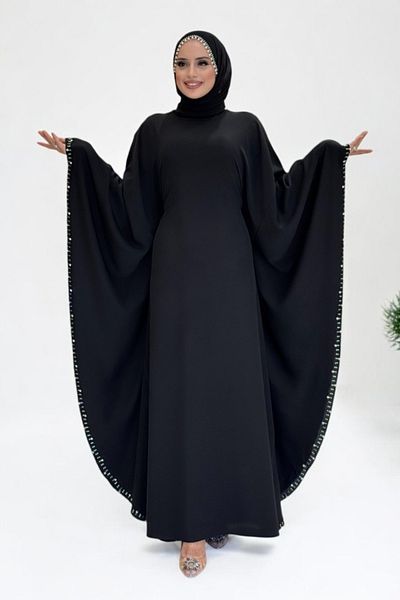 Bym Fashion Stone Detailed Yarasakol Hidden Rope Belted Dress 3969 Black